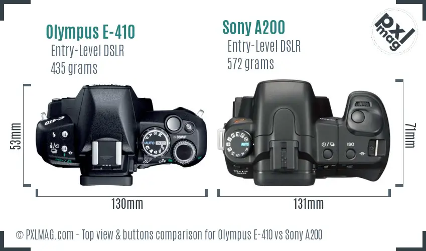 Olympus E-410 vs Sony A200 top view buttons comparison Olympus E-410 vs Sony A200 top view buttons comparison