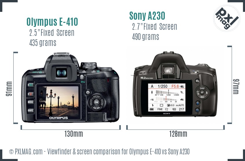 Olympus E-410 vs Sony A230 Screen and Viewfinder comparison