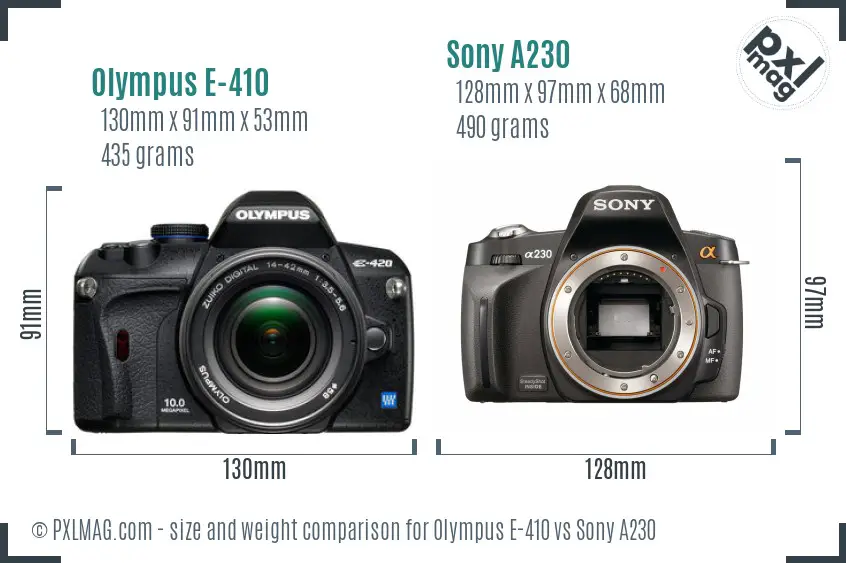 Olympus E-410 vs Sony A230 size comparison