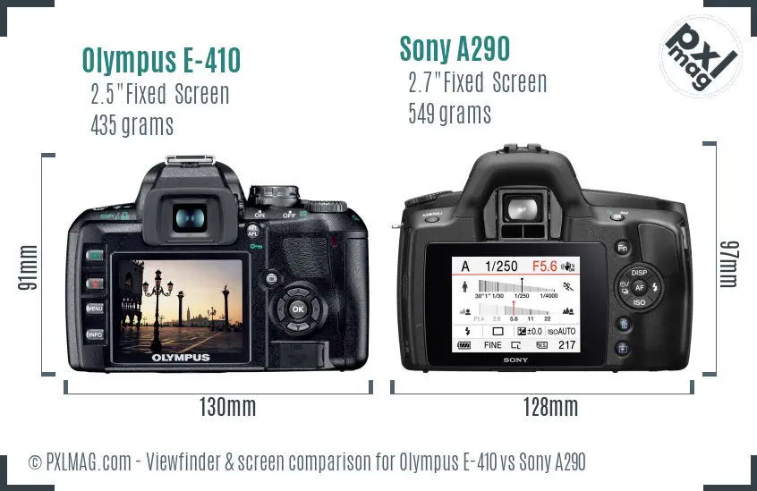Olympus E-410 vs Sony A290 Screen and Viewfinder comparison
