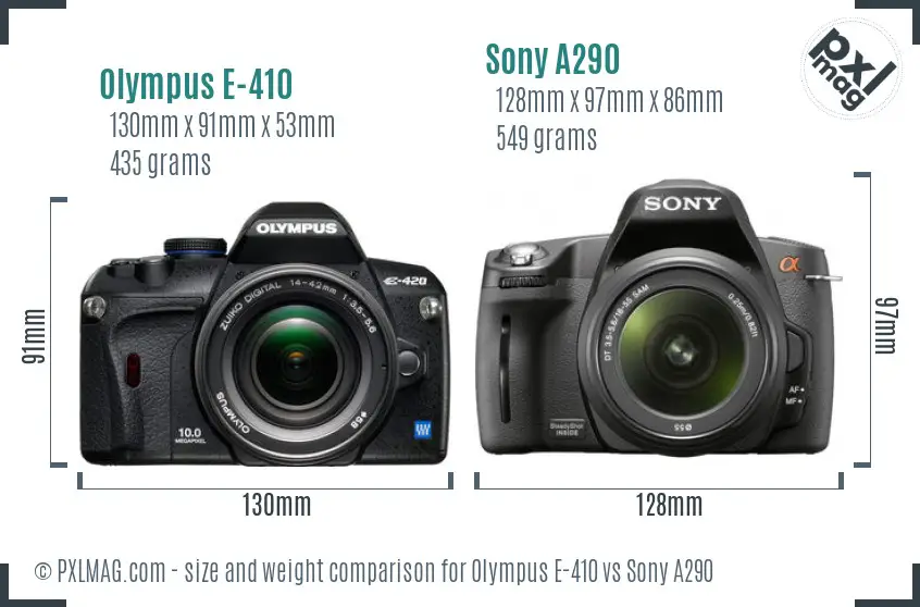 Olympus E-410 vs Sony A290 size comparison