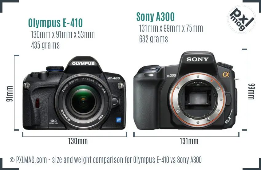 Olympus E-410 vs Sony A300 size comparison