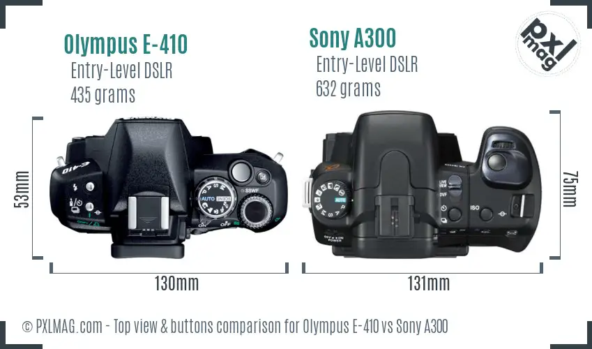 Olympus E-410 vs Sony A300 top view buttons comparison