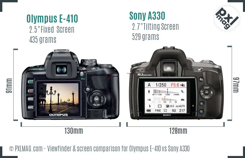 Olympus E-410 vs Sony A330 Screen and Viewfinder comparison