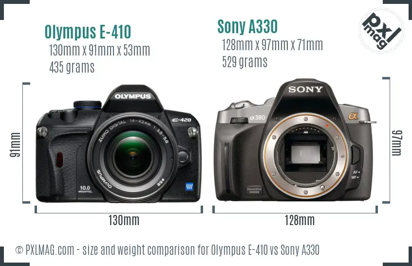 Olympus E-410 vs Sony A330 size comparison