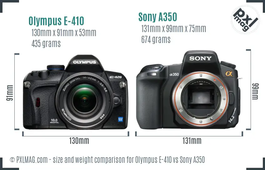 Olympus E-410 vs Sony A350 size comparison