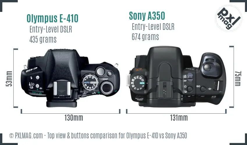 Olympus E-410 vs Sony A350 top view buttons comparison