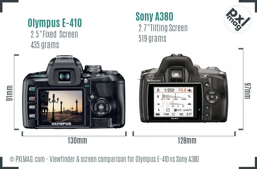 Olympus E-410 vs Sony A380 Screen and Viewfinder comparison