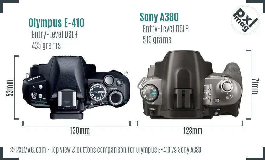 Olympus E-410 vs Sony A380 top view buttons comparison