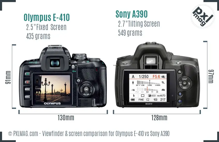 Olympus E-410 vs Sony A390 Screen and Viewfinder comparison