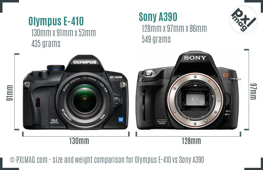 Olympus E-410 vs Sony A390 size comparison