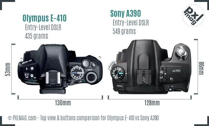 Olympus E-410 vs Sony A390 top view buttons comparison