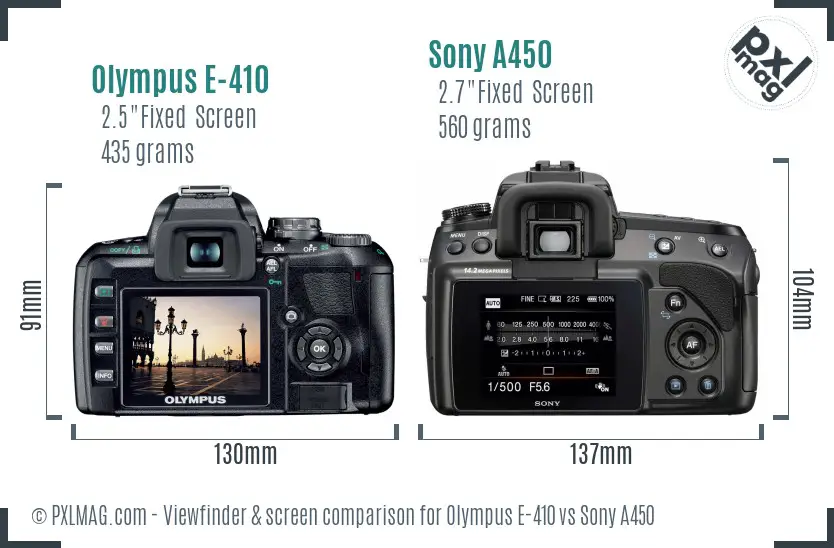 Olympus E-410 vs Sony A450 Screen and Viewfinder comparison