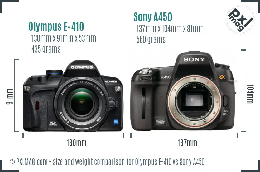 Olympus E-410 vs Sony A450 size comparison