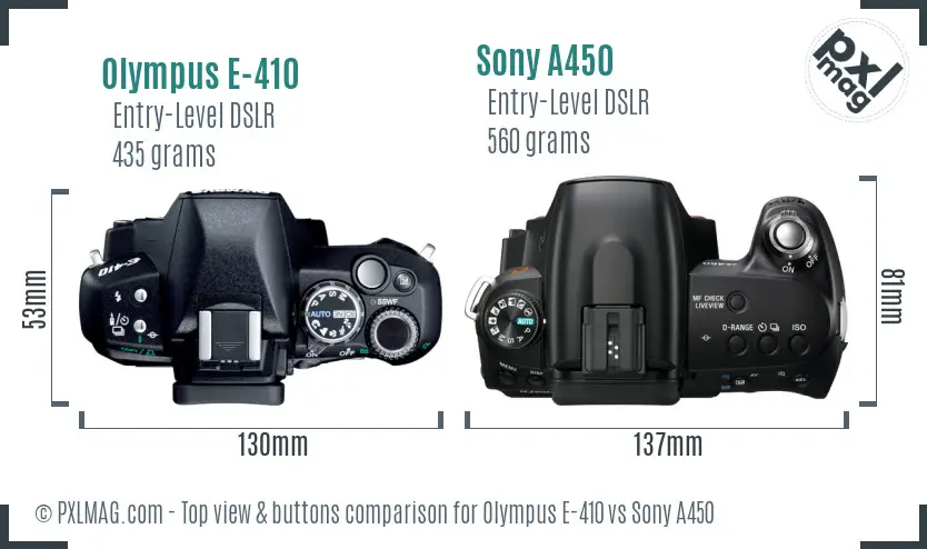 Olympus E-410 vs Sony A450 top view buttons comparison