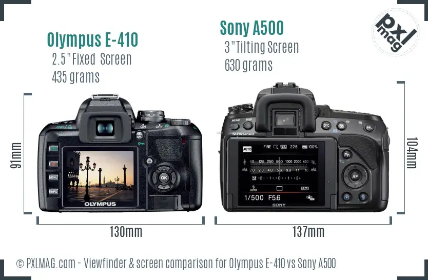 Olympus E-410 vs Sony A500 Screen and Viewfinder comparison Olympus E-410 vs Sony A500 Screen and Viewfinder comparison