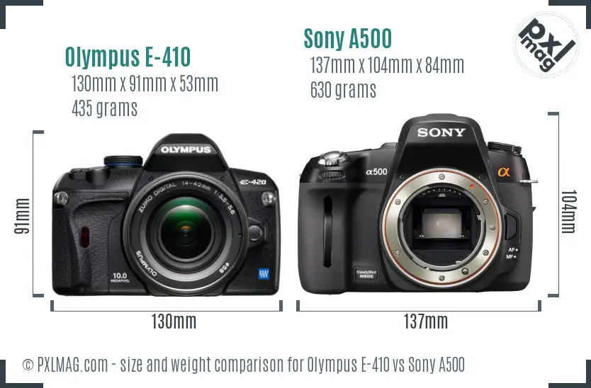 Olympus E-410 vs Sony A500 size comparison Olympus E-410 vs Sony A500 size comparison