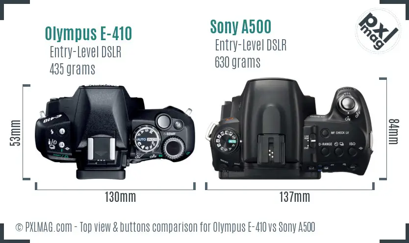 Olympus E-410 vs Sony A500 top view buttons comparison Olympus E-410 vs Sony A500 top view buttons comparison