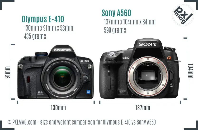 Olympus E-410 vs Sony A560 size comparison