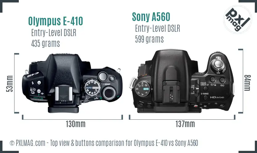 Olympus E-410 vs Sony A560 top view buttons comparison