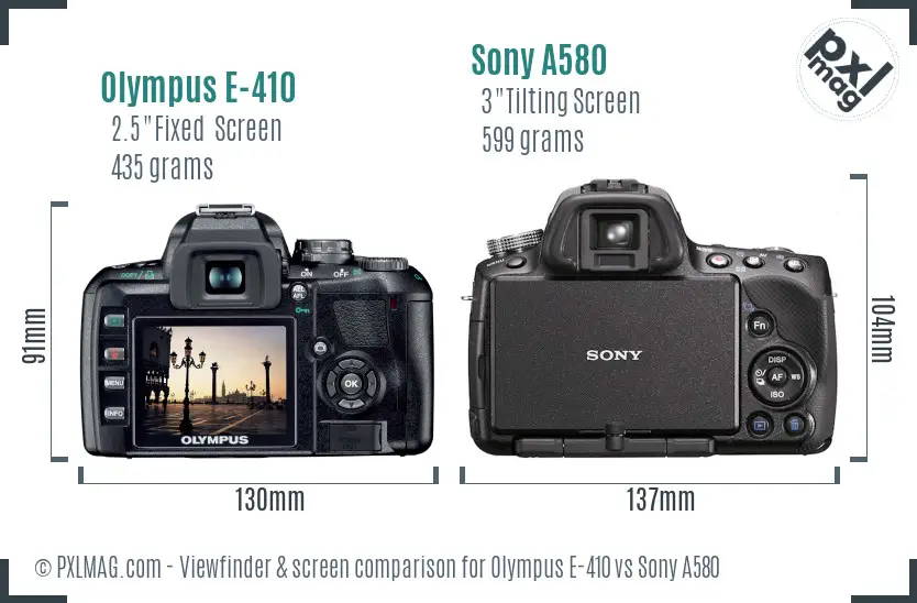 Olympus E-410 vs Sony A580 Screen and Viewfinder comparison