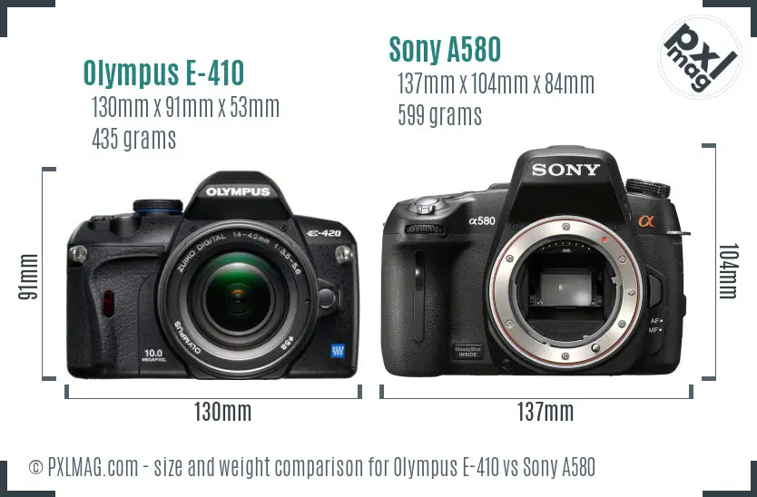Olympus E-410 vs Sony A580 size comparison