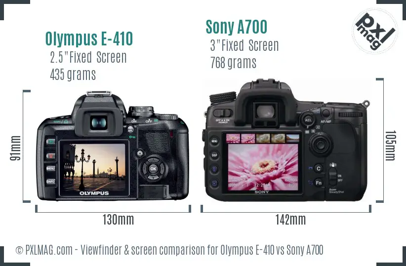 Olympus E-410 vs Sony A700 Screen and Viewfinder comparison