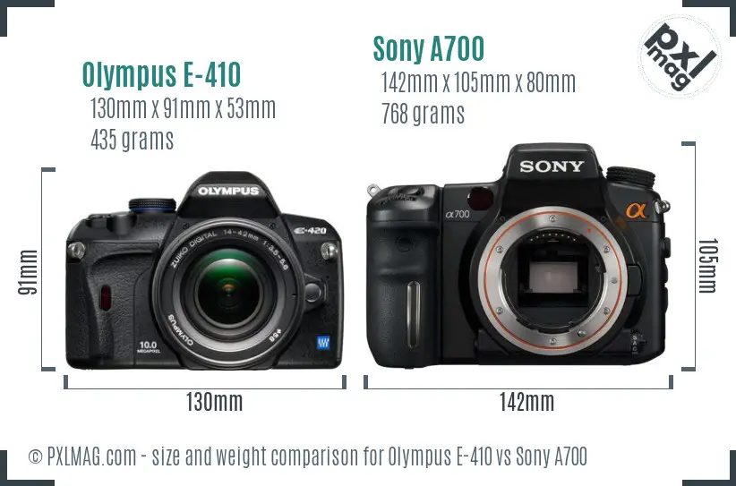 Olympus E-410 vs Sony A700 size comparison