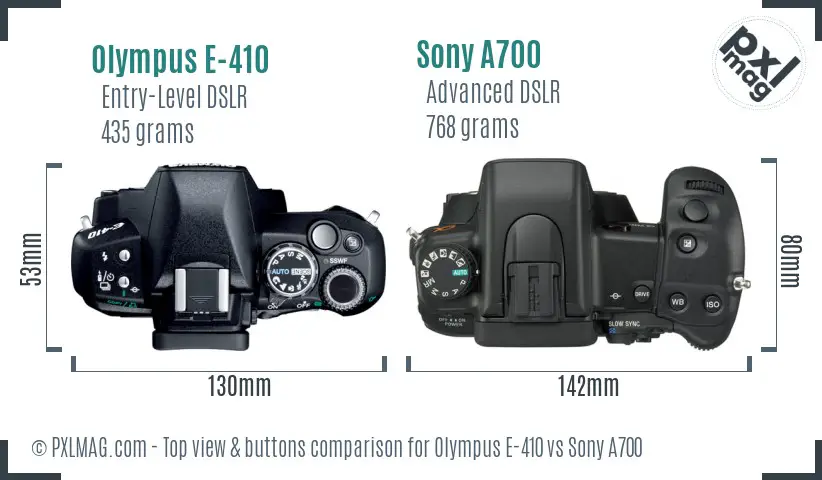 Olympus E-410 vs Sony A700 top view buttons comparison