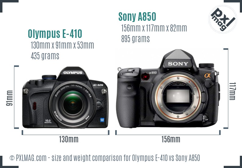 Olympus E-410 vs Sony A850 size comparison