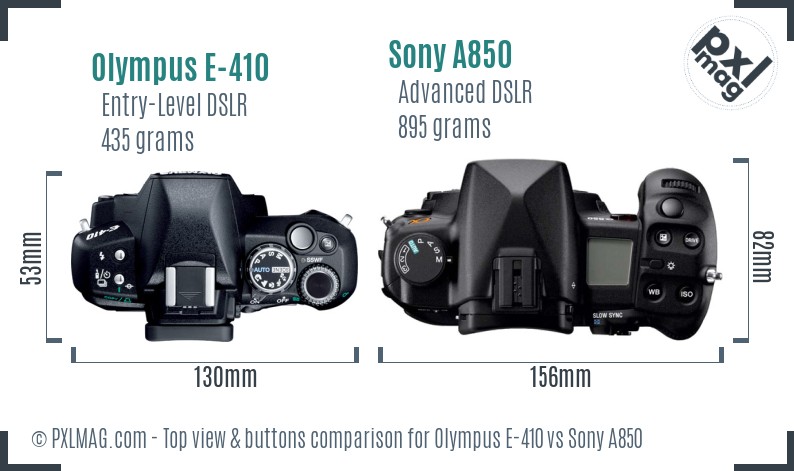 Olympus E-410 vs Sony A850 top view buttons comparison