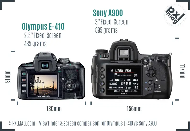 Olympus E-410 vs Sony A900 Screen and Viewfinder comparison