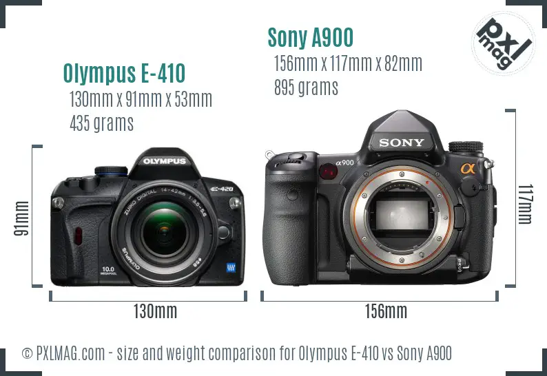 Olympus E-410 vs Sony A900 size comparison