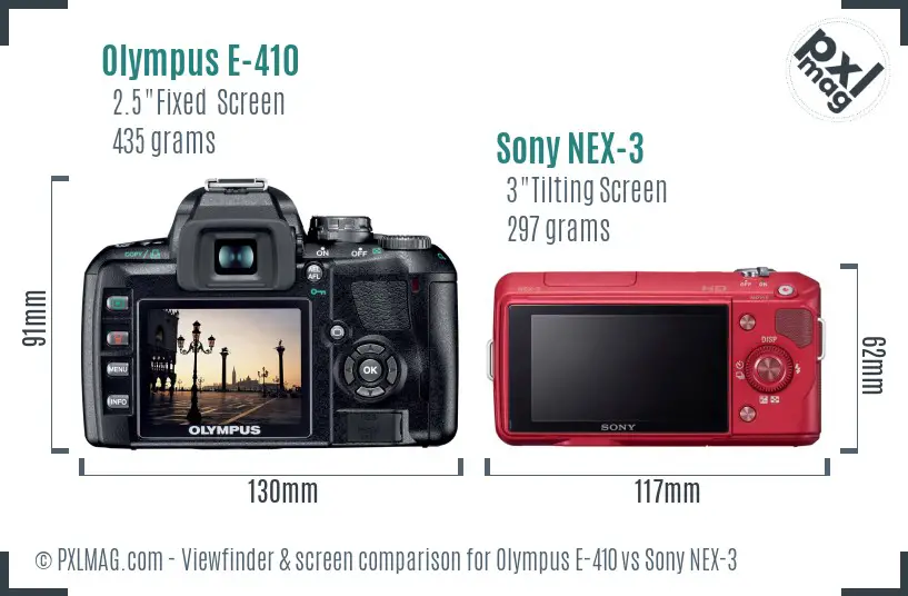 Olympus E-410 vs Sony NEX-3 Screen and Viewfinder comparison Olympus E-410 vs Sony NEX-3 Screen and Viewfinder comparison