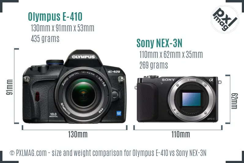 Olympus E-410 vs Sony NEX-3N size comparison