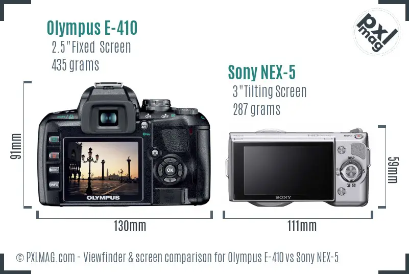 Olympus E-410 vs Sony NEX-5 Screen and Viewfinder comparison