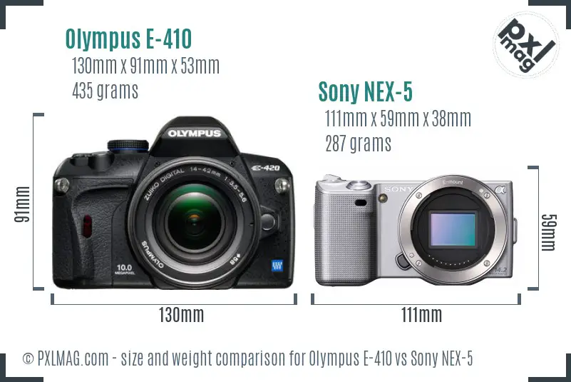 Olympus E-410 vs Sony NEX-5 size comparison