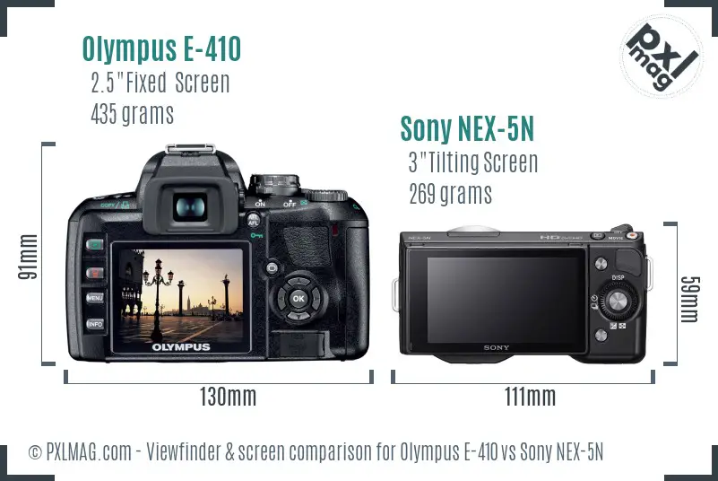 Olympus E-410 vs Sony NEX-5N Screen and Viewfinder comparison