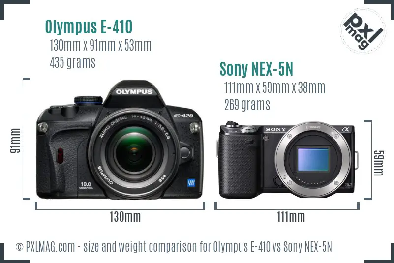 Olympus E-410 vs Sony NEX-5N size comparison