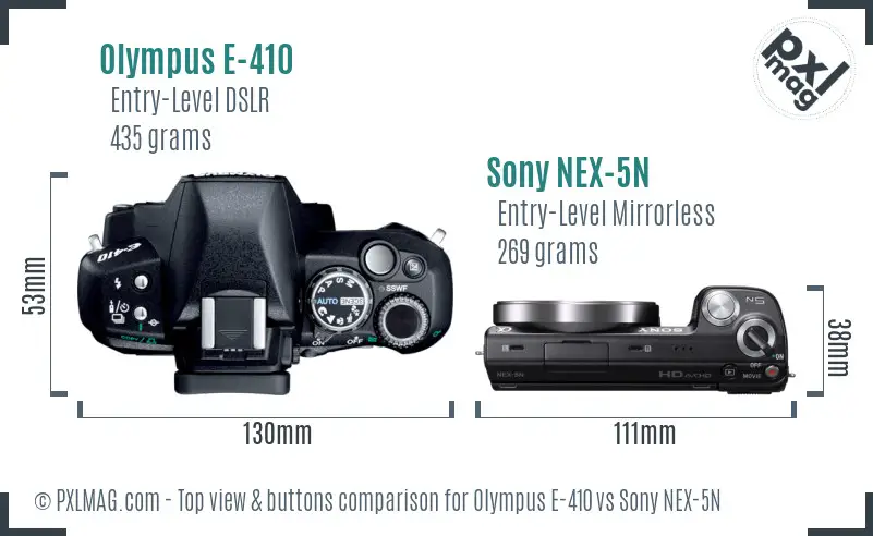 Olympus E-410 vs Sony NEX-5N top view buttons comparison