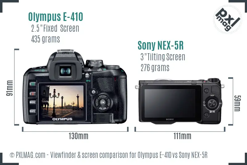Olympus E-410 vs Sony NEX-5R Screen and Viewfinder comparison