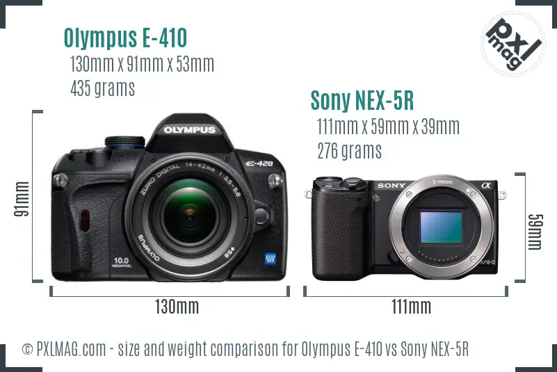 Olympus E-410 vs Sony NEX-5R size comparison