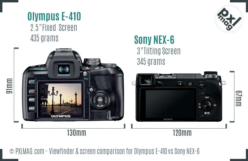 Olympus E-410 vs Sony NEX-6 Screen and Viewfinder comparison