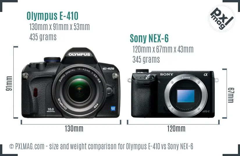 Olympus E-410 vs Sony NEX-6 size comparison