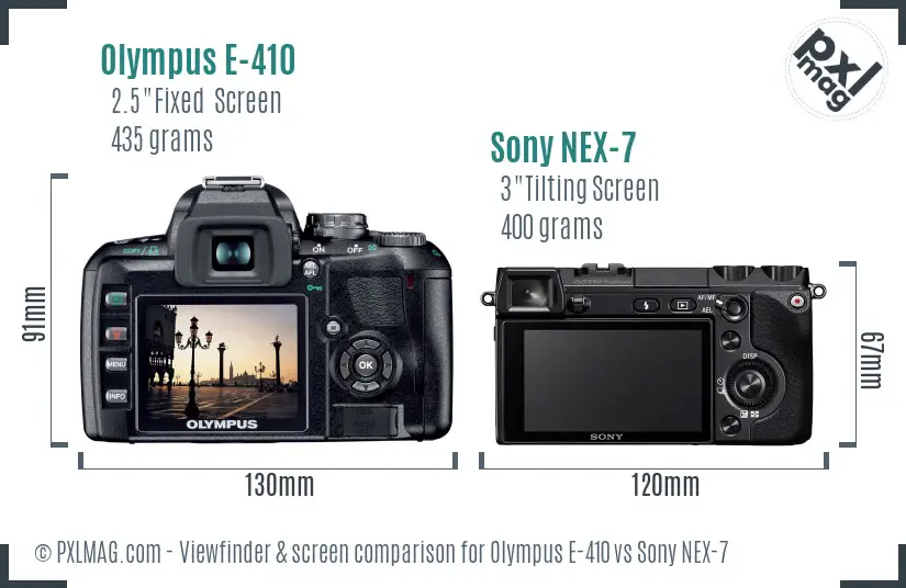 Olympus E-410 vs Sony NEX-7 Screen and Viewfinder comparison