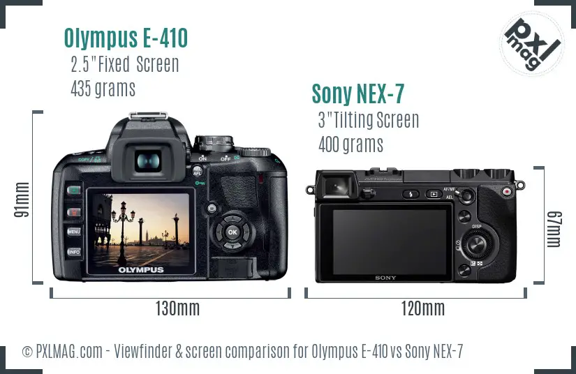 Olympus E-410 vs Sony NEX-7 Screen and Viewfinder comparison Olympus E-410 vs Sony NEX-7 Screen and Viewfinder comparison