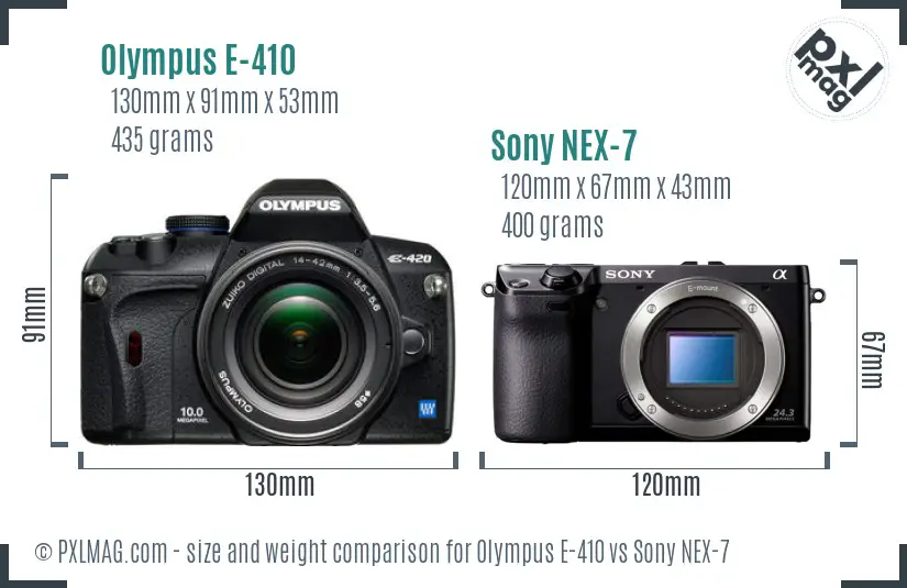 Olympus E-410 vs Sony NEX-7 size comparison