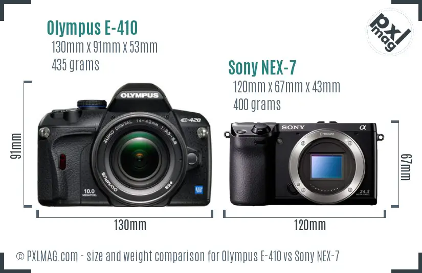 Olympus E-410 vs Sony NEX-7 size comparison Olympus E-410 vs Sony NEX-7 size comparison