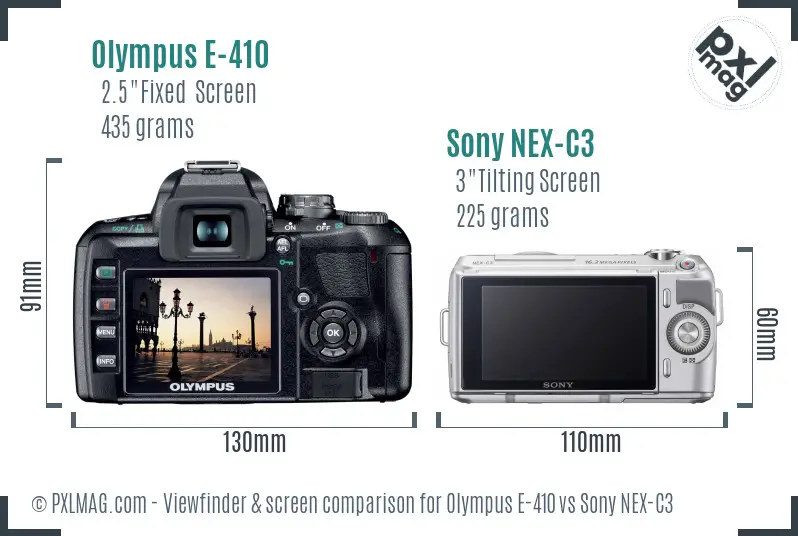 Olympus E-410 vs Sony NEX-C3 Screen and Viewfinder comparison