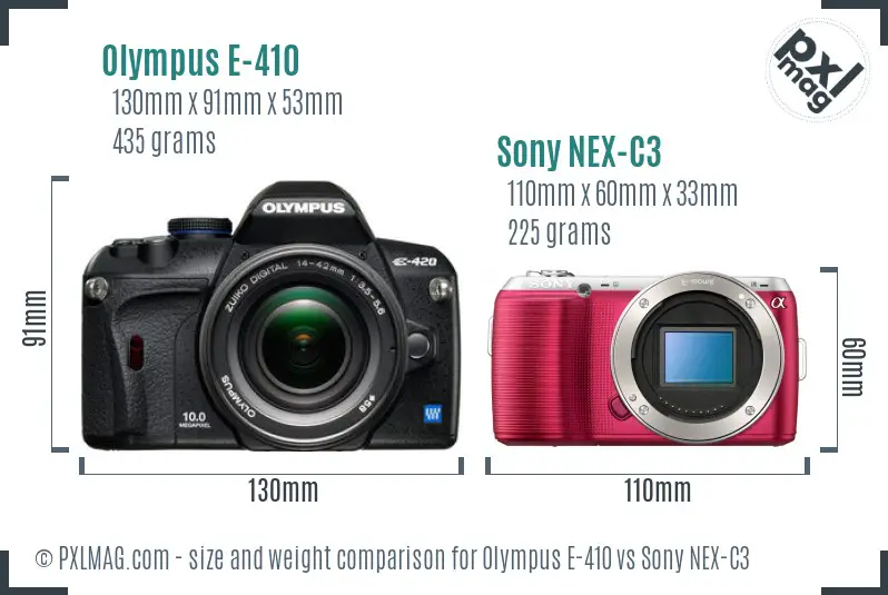 Olympus E-410 vs Sony NEX-C3 size comparison
